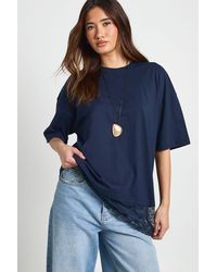 Boohoo - Oversized T-Shirt With Lace Hem Trim - Lyst