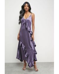 Warehouse - Metallic Satin Ruffle High Apex Midi Slip Dress - Lyst