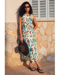 Roman - Floral Pleated A-Line Midi Dress - Lyst