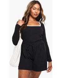 Boohoo - Plus Rib Contrast Binding Square Neck Long Sleeve One Piece - Lyst