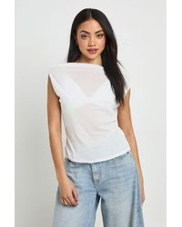 Boohoo - Sheer Draped Neck Sleeveless Top - Lyst