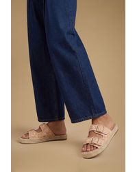 Oasis - Eva Embroidered Espadrille Buckle Detail Flat Sandals - Lyst