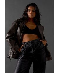 Warehouse - Oversized Whipstitch Detail Leather Jacket - Lyst
