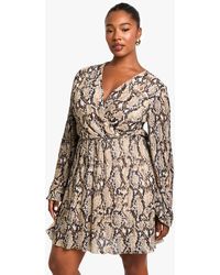 Boohoo - Plus Snake Print Plisse Skater Dress - Lyst