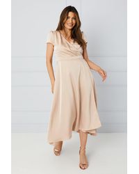 Wallis - Satin Wrap High Low Midi Dress - Lyst