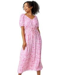 Roman Petite - Ditsy Floral Stretch Midi Dress - Lyst