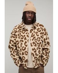 BoohooMAN - Oversized Leopard Print Borg Overshirt - Lyst
