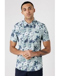 Kensington Eastside - Light Cotton Poplin Button-Up Tropical Print Shirt - Lyst