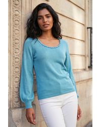 Roman - Square Neck Pearl Trim Knit Jumper - Lyst