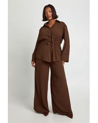 Boohoo - Plus Woven Tie Waist Shirt & Trouser Co Ord - Lyst