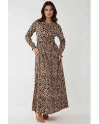 Hiccup - Printed Crew Neck Maxi Dress With Belt - Lyst