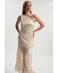 Karen Millen - Tall Devoure One Shoulder Woven Maxi Dress With Trim Detail - Lyst