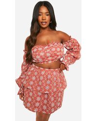 Boohoo - Plus Broderie Tiered Frill Mini Skirt - Lyst