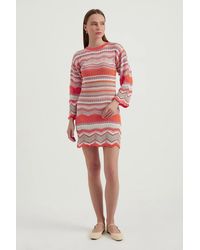 Hiccup - Geometric Crew Neck Crochet Bell Sleeves Mini Dress - Lyst