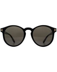 Tom Ford - Round Unisex Glanzende Zwarte Grijze Rook Zonnebril - Lyst