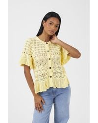 Brave Soul - Short Sleeve Pointelle Knit Cardigan With Frill Hem - Lyst