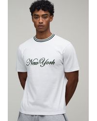BoohooMAN - Regular Fit New York Hi-Build Embroidered T-Shirt - Lyst