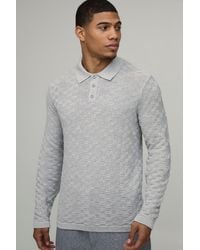 BoohooMAN - Regular Fit Long Sleeve Basket Weave Knitted Polo - Lyst