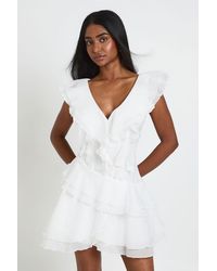 Boohoo - Textured Ruffle Detail Mini Dress - Lyst