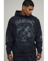 BoohooMAN - Oversized Graphic Acid Wash Hoodie Cotton - Lyst