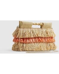 River Island - Clutch Bag Stripe Raffia Handle Popper - Lyst