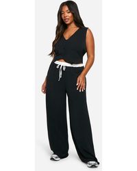Boohoo - Plus Waistcoat & Contrast Wide Leg Trouser Co Ord - Lyst