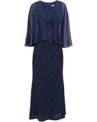 Gina Bacconi - Jayden Long Fit And Flare V-Neck Dress With Illusion Capelet - Lyst