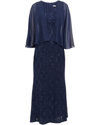 Gina Bacconi - Jayden Long Fit And Flare V-Neck Dress With Illusion Capelet - Lyst