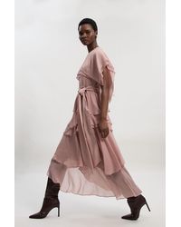 Karen Millen - Ruffle Detail Chiffon Woven Maxi Dress - Lyst