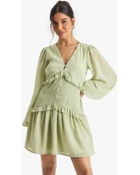 Boohoo - Chiffon Long Sleeve Pleated Waist Mini Dress - Lyst