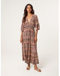 Blue Vanilla - Elasticated Neck Shirred Waist Midi Dress - Lyst
