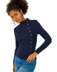D.u.s.k - High Neck Button Detail Rib Jumper - Lyst