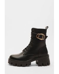 Quiz - Faux Leather Lace Up Buckle Boots - Lyst