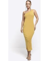 River Island - Yellow Drape Detail Bodycon Midi Dress - Lyst