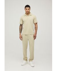BoohooMAN - Short Sleeve Jersey Herringbone Polo Shirt & Tapered Trouser Set - Lyst