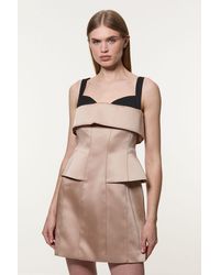 Karen Millen - Structured Viscose Satin Stitch Detail Tailored Peplum Mini Dress - Lyst