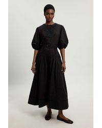 Karen Millen - Poplin Belted Midi Dress - Lyst