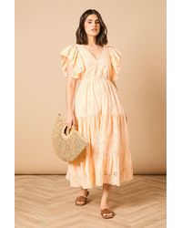 Oasis - Broderie V Neck Angel Sleeve Maxi Dress - Lyst