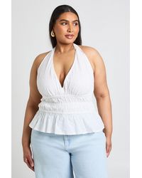 Boohoo - Plus Broidery Shirred Halterneck Top - Lyst