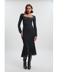 Karen Millen - Pointelle Stitch Detail Sheer Panel Knit Midi Dress - Lyst