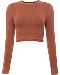 PUMA - Mocha Evoknit Seamless Crop Top - Lyst