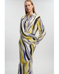 Karen Millen - Petite Brush Stroke Print Twill Woven Maxi Shirt Dress - Lyst