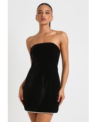Boohoo - Velvet Pearl Trim Bandeau Skater Dress - Lyst