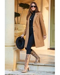 Sosandar - Camel Wool Mix Coat With Button Detail - Lyst