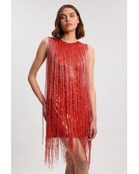 Karen Millen - Beaded Fringed Sleeveless Woven Midi Dress - Lyst