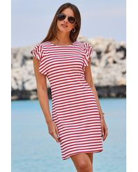 Sosandar - Ivory Stripe Print Flutter Sleeve Shift Jersey Dress - Lyst