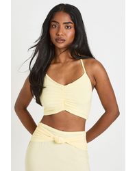 Boohoo - Double Layer Ruched Halterneck Cropped Top - Lyst