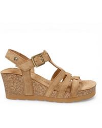 Panama Jack - Wedge Heel Bark Suede Leather Sandals - Lyst