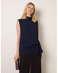 Blue Vanilla - Sleeveless Cowl Tie Front Chiffon Blouse - Lyst