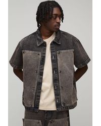 BoohooMAN - Removable Carpenter Panel Boxy Oversized Denim Shirt - Lyst